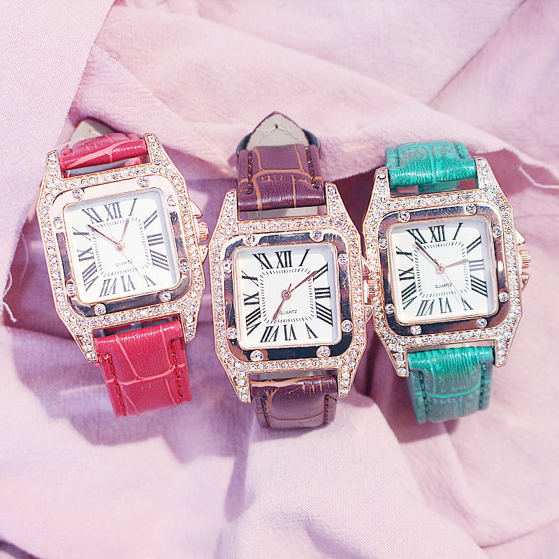 Square Dial Belt Quartz Watch + Star Bracelet