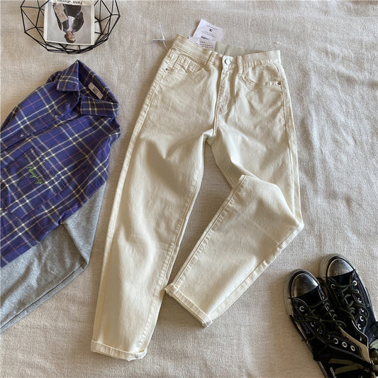 Thin high-waisted denim trousers