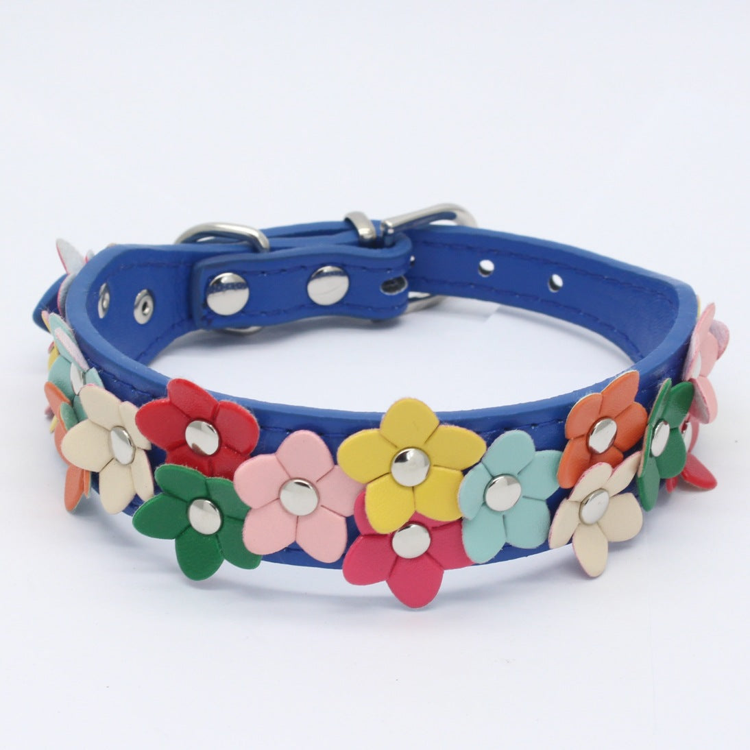 Colorful double row flower pet collar