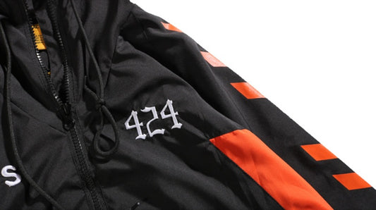 Retro String Standard Color Block Hooded Net Red Windbreaker