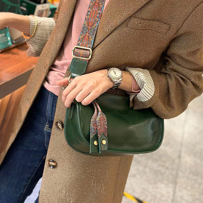 Female Niche Cowhide Single Shoulder Crossbody Bag