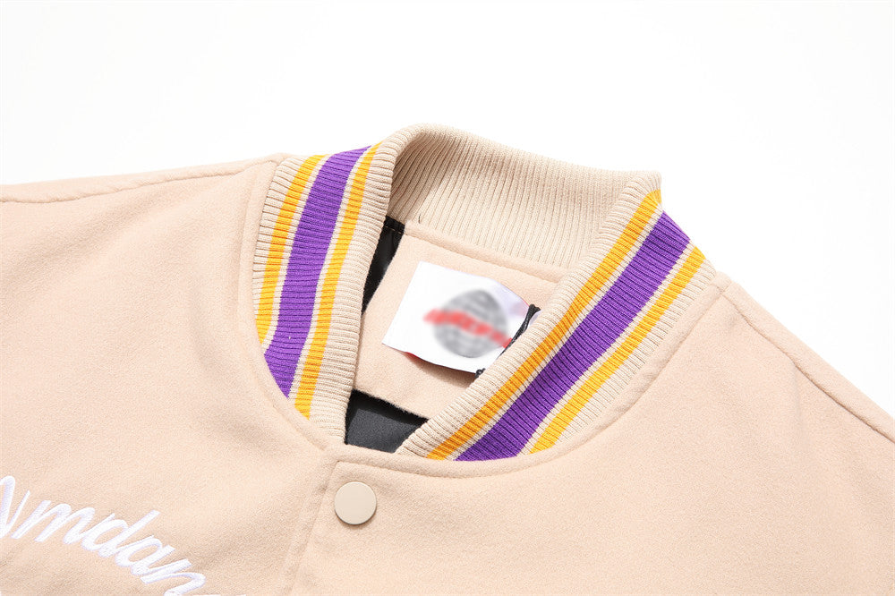 Letter Machine Embroidery Baseball Uniform Men's Hip Hop Stitching PU Leather Jacket
