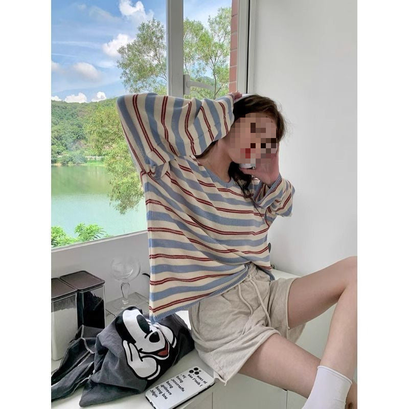 V-neck Loose Slimming Knitted Bottoming Shirt Top