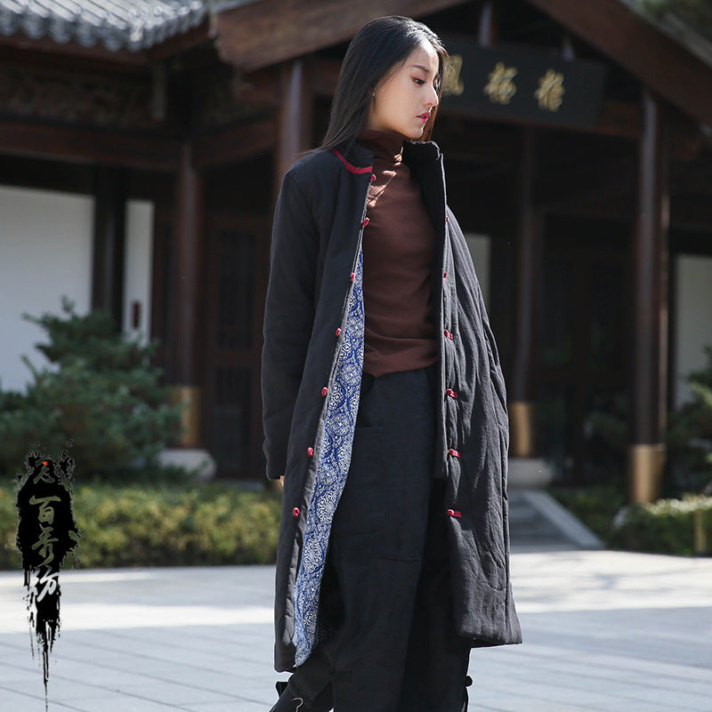 Retro Women's Artistic Cotton And Linen Clothing Buckle Cotton-padded Jacket