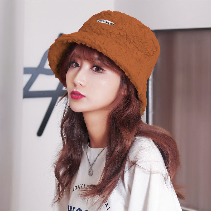 Lamb Hair Letter Embroidered Fisherman Hat