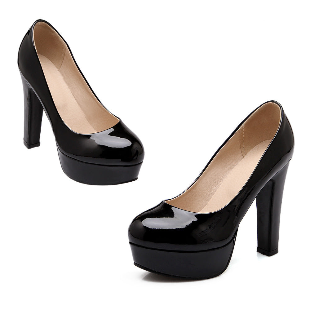 Platform patent leather shoes light brown large size