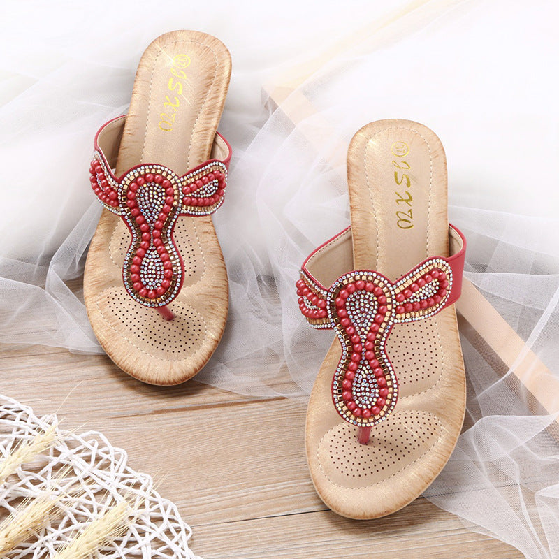 Women's shoes with rhinestone and pearl accessories