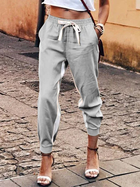 Colorblock narrow-leg casual trousers