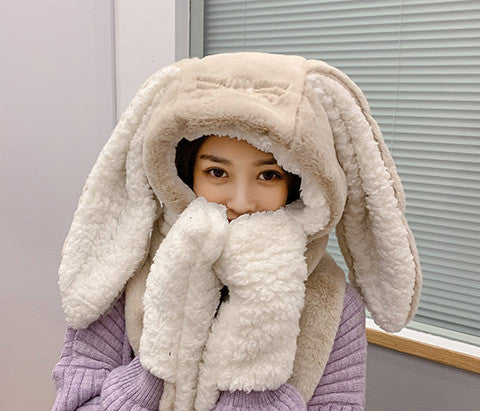 Hat And Scarf All In One Female Warm Plush Ear Protection Hood
