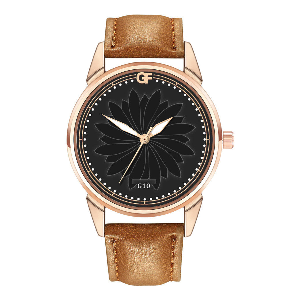 GF stainless steel leather quartz watch