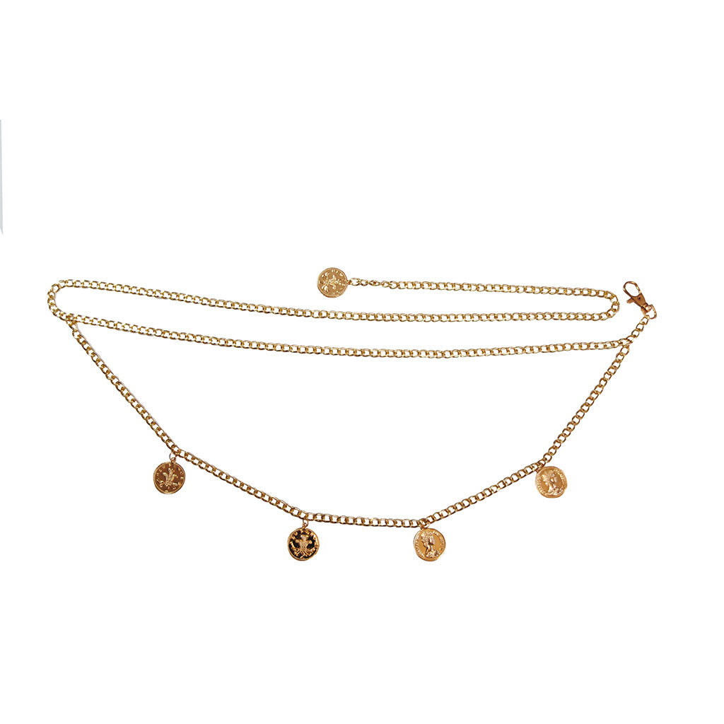 Sexy double vintage coin pendant tassel waist chain