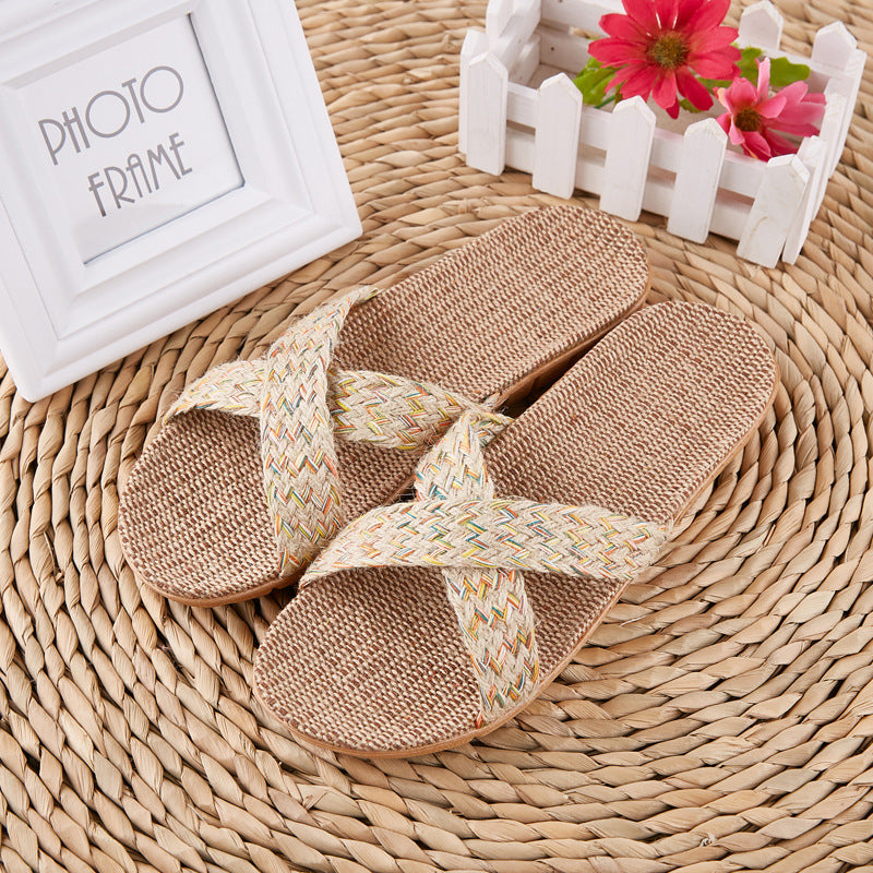 Linen Slippers Men's Couple Leisure Indoor Floor Sandals Home Ladies Plus Size Slippers