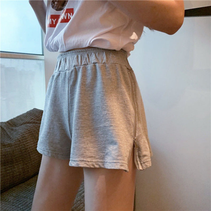Loose high waist versatile zipper shorts