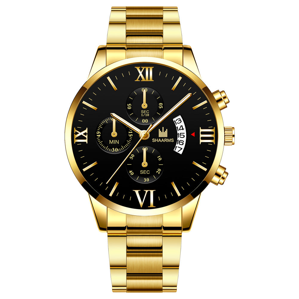 Fashion Men's Simple Steel Belt With Calendar Quartz Watch