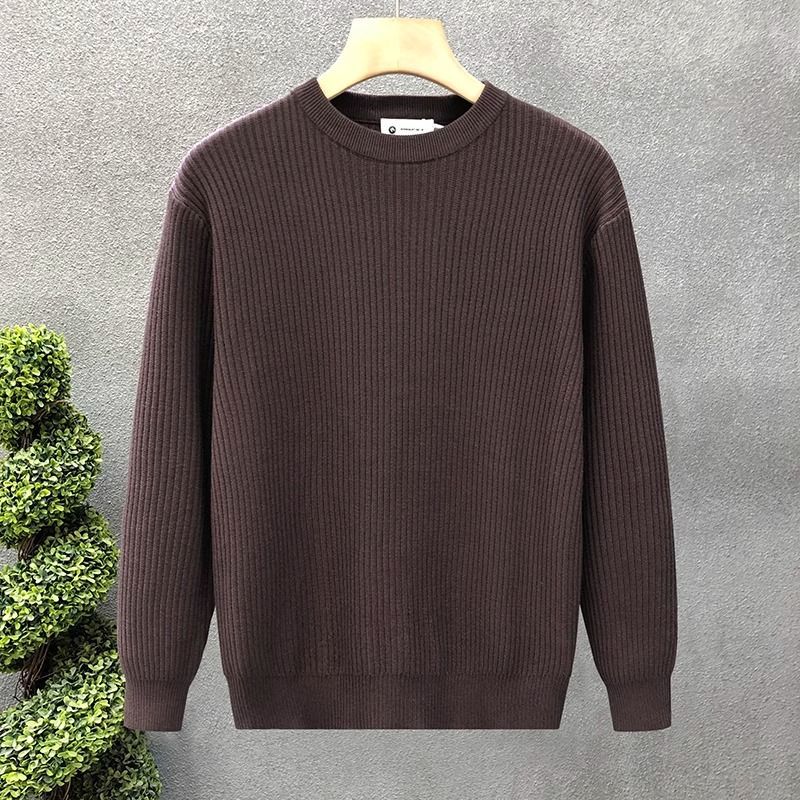 Mens Versatile Simple Solid-Color Apricot Knitted Sweater