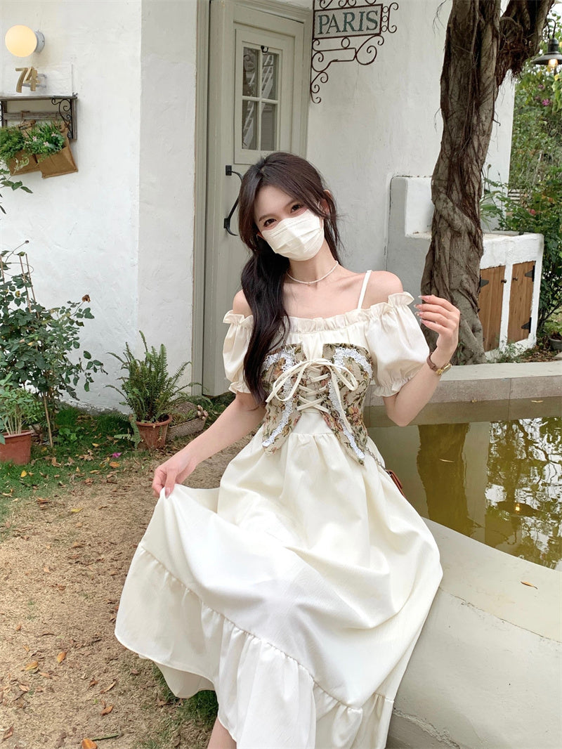French Off Shoulder Strap Dress For Women