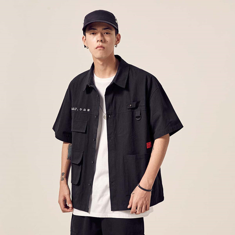 Men's tooling pocket lapel shirt short sleeve