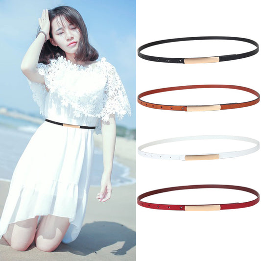 Female leather alloy smooth buckle two-layer leather fine belt