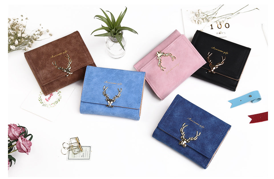 Wallet female cartoon deer short paragraph   wallet PU coin purse student small hand bag card package