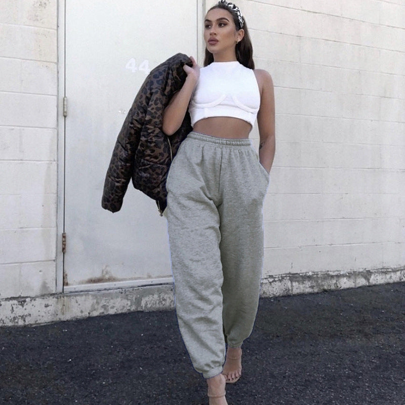 Pure color pocket slimming street casual harem pants