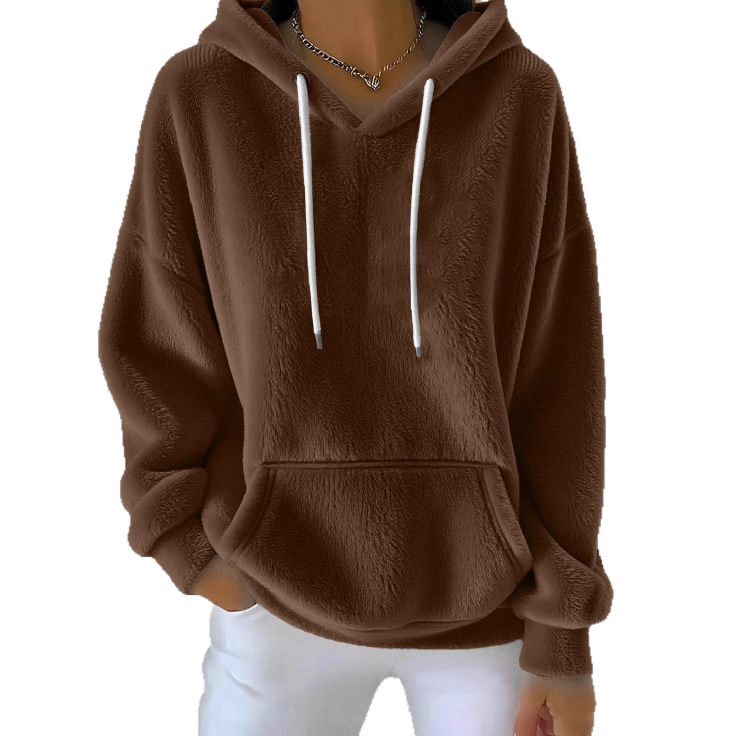 Ensfarvet lammeuldforet alsidig sweatshirt til kvinder til efterår og vinter