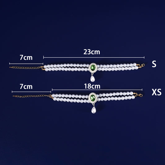 Double-layer Pearl Pet Necklace Maltese Puppy Luxurious Color Gem Pendant Princess Collar