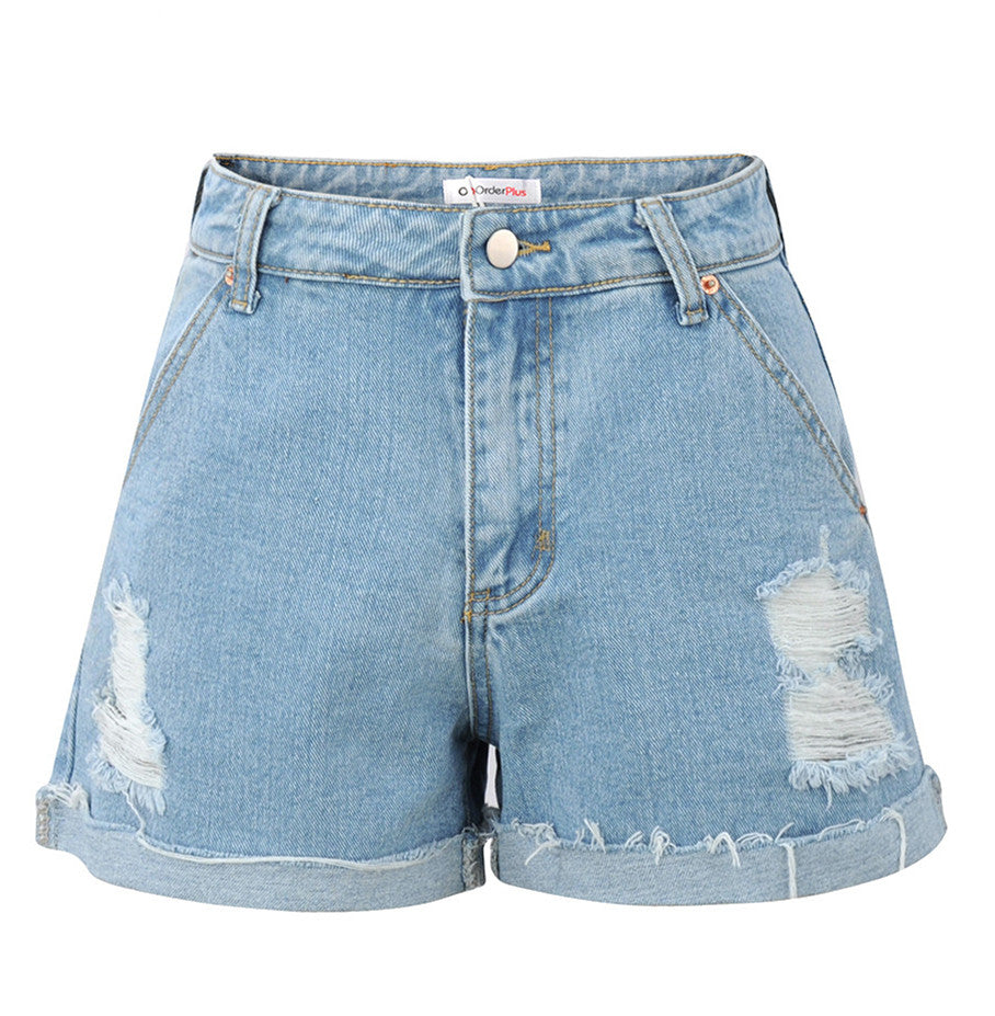 Casual Temperament Denim Rotten Edge High Waist Washed Shorts