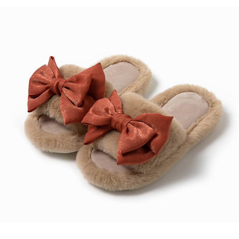 Bow Opening Cotton Slippers Home Plush