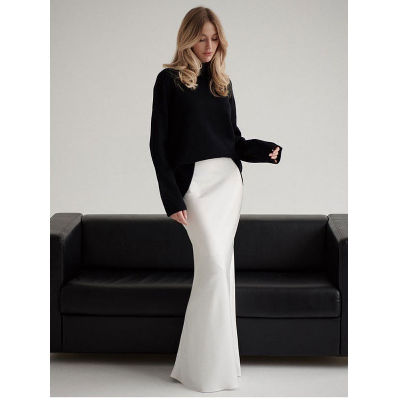 Satin High Waist Sheath Mopping Fishtail Skirt