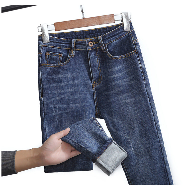 Autumn And Winter New Slim Skinny Warm High Waisted Jeans