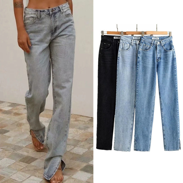 Side Slits And Mopping The Floor Are Thin Straight-leg Pants
