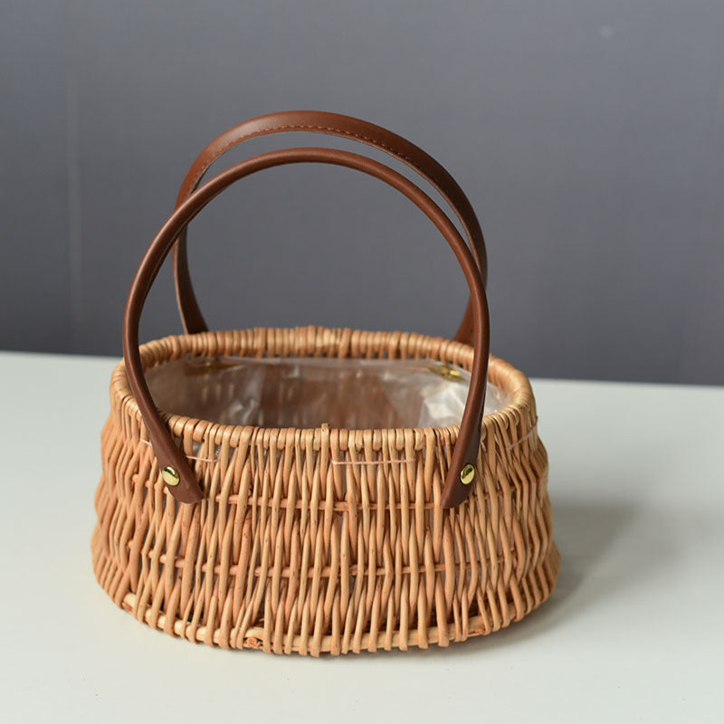 Handicraft Rattan Wicker Portable Flower Arrangement Basket