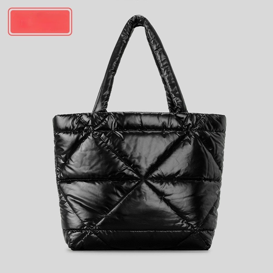 Large Capacity Minimalist Diamond-stitched Down Cotton Shoulder Bag