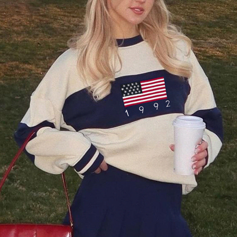 Rundhalset uldtop med lange ærmer i amerikansk preppy stil