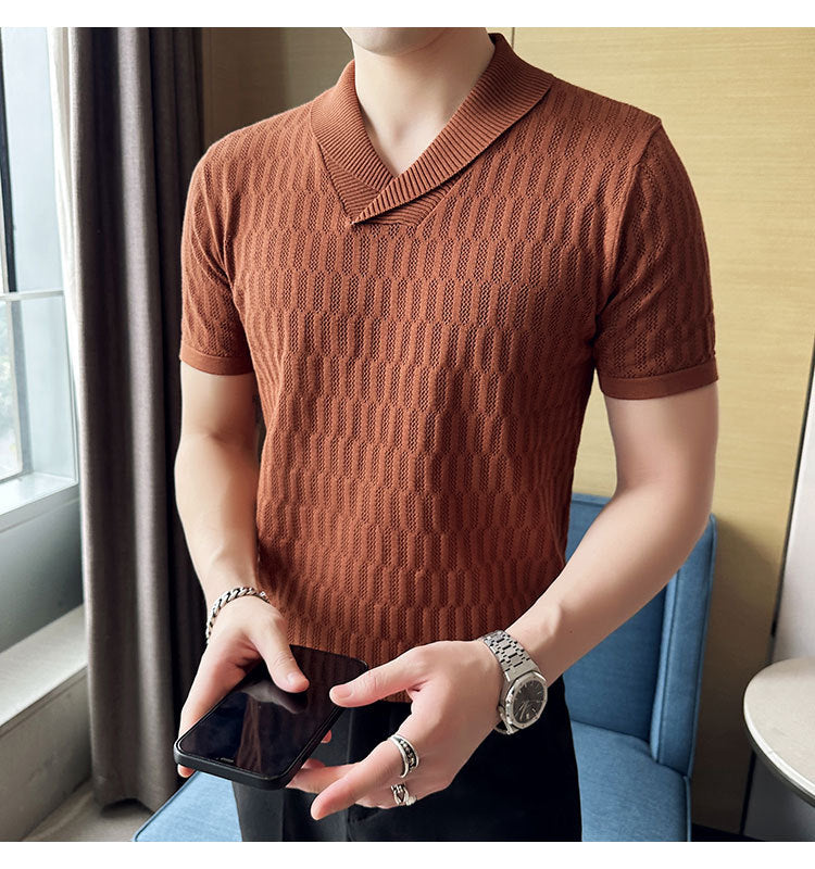 Hollow Lapel Pullover Short-sleeved Clothes