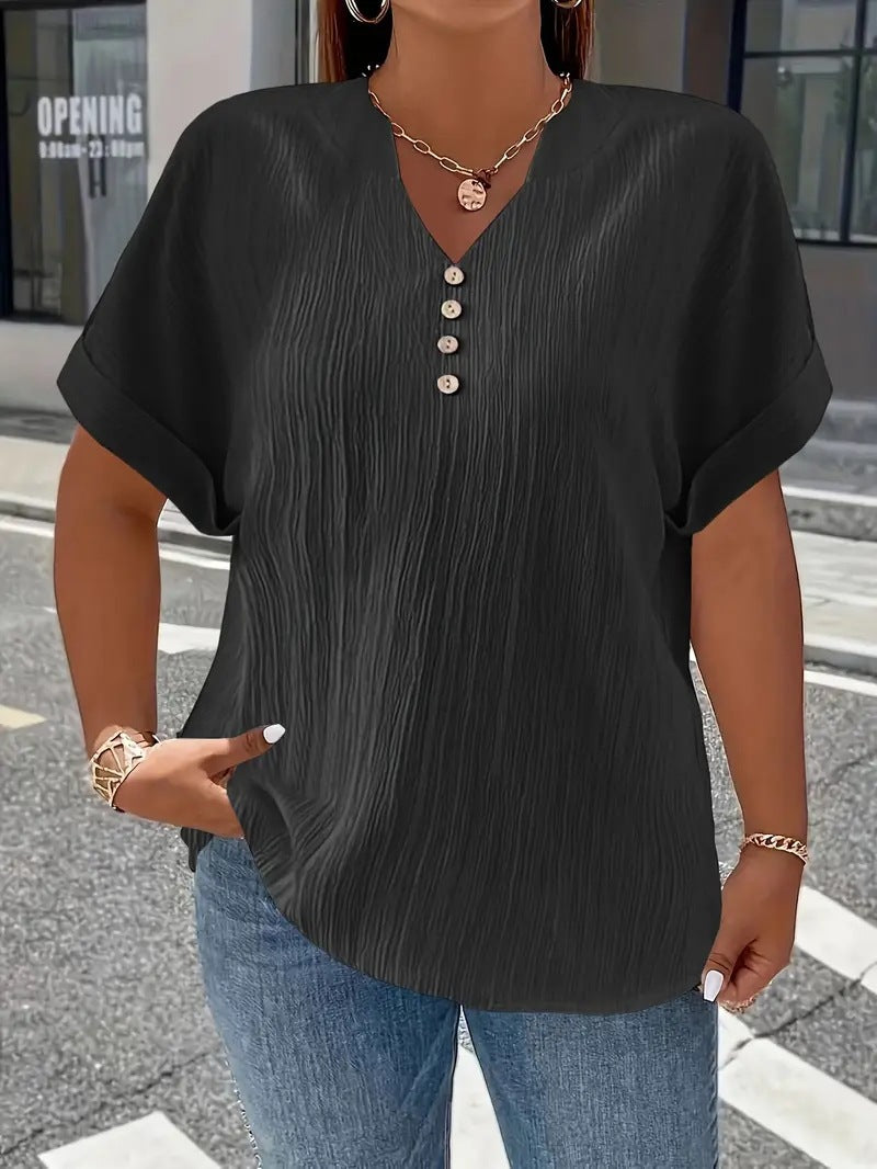 Summer Casual Women's Clothing Small V-neck Short-sleeve Top