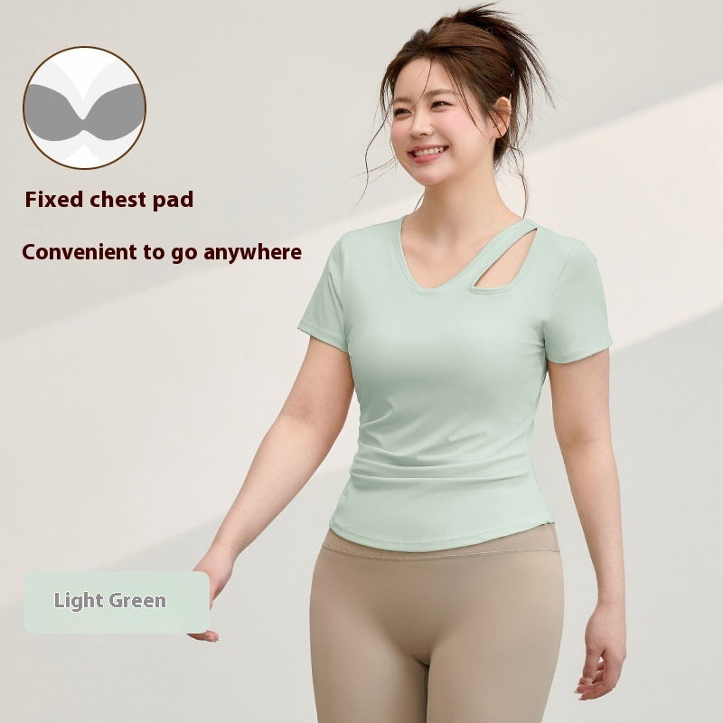 Plus Size Yoga T-shirt Women's Tight Top With Chest Pad