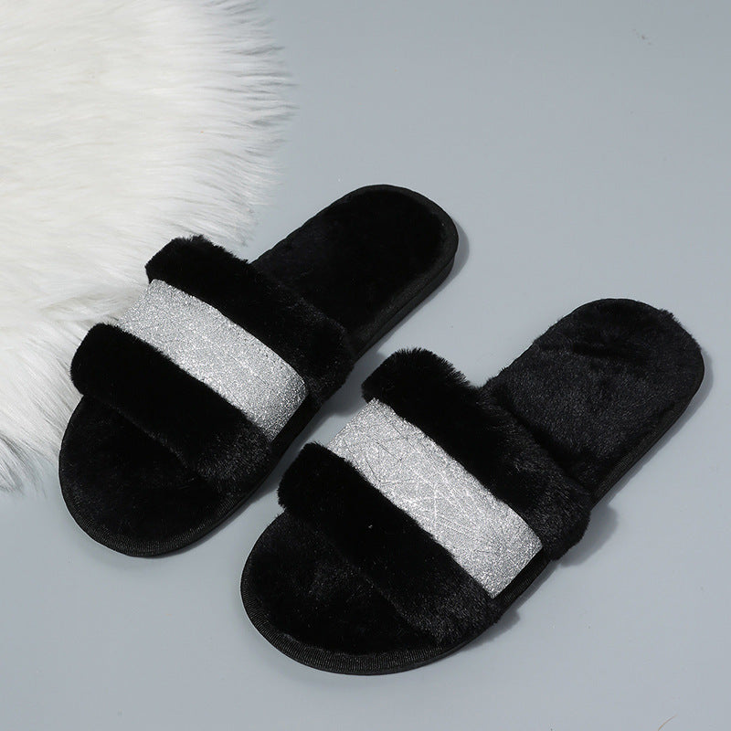 Women's Fashion Personality Warm Color Fur Slippers
