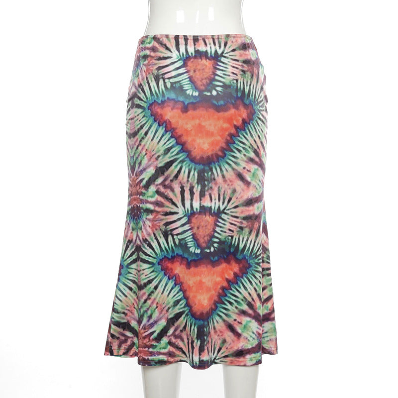 Love Printed Casual Bag Buttocks Half Body Low Waist Long Skirt