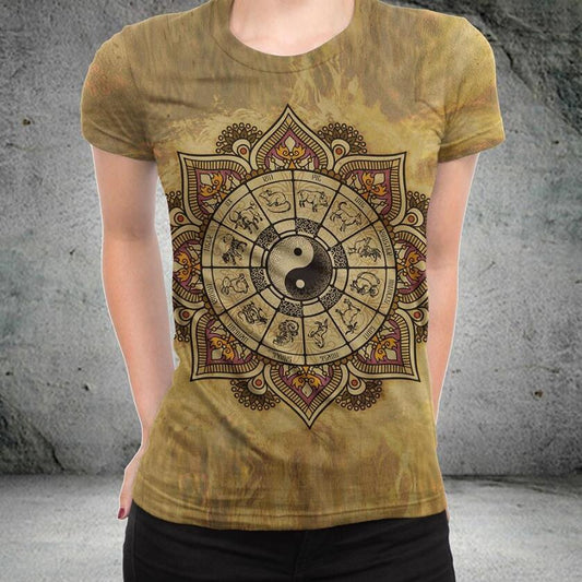 European And American Zodiac Yin And Yang Digital Printing Casual Round Neck Short Sleeves