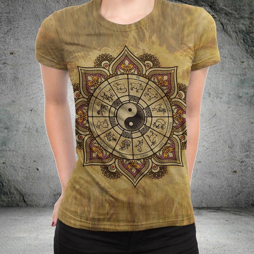 European And American Zodiac Yin And Yang Digital Printing Casual Round Neck Short Sleeves