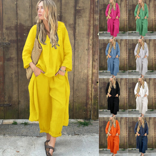 Shirt And High-waisted Loose-fitting Pants Workwear Set