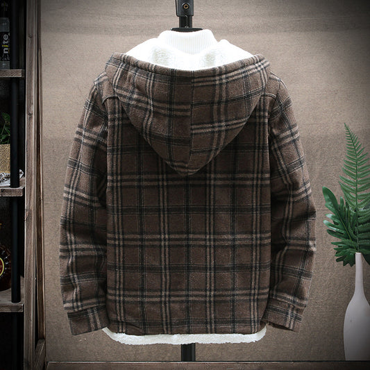 Men's Casual Hooded Cashmere Fleece Cotton Jacket Thickened Jacket Youth Coat