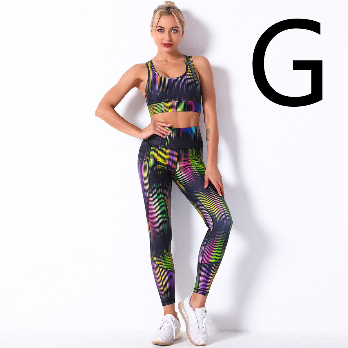 Digital Printing Shockproof Gather Bra Yoga Sports Fitness Suit Set