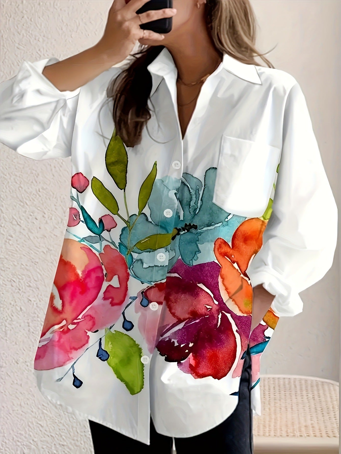 Elegant New Womens Cardigan With Ink-Wash Floral Print