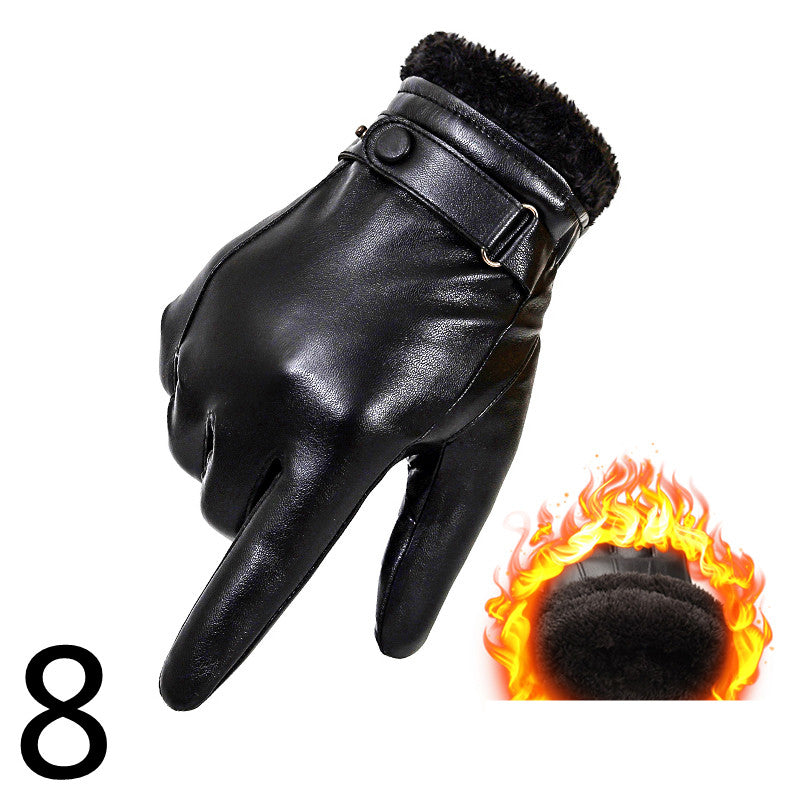 Men's Winter Riding Plus Velvet Thick Windproof Leather Gloves