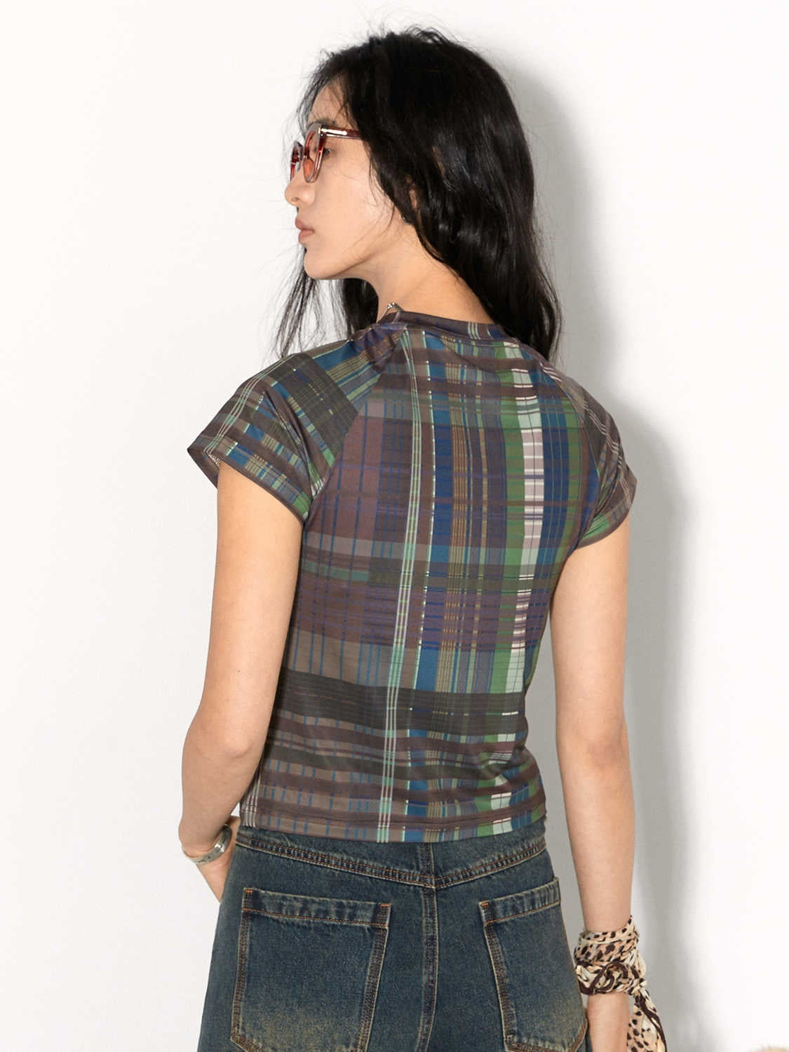 Milk Silk Plaid Stitching Breathable Short-sleeved T-shirt Couple