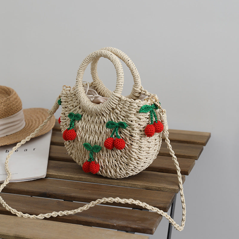 Cute Cherry Small Fresh Straw Braided Bag Portable