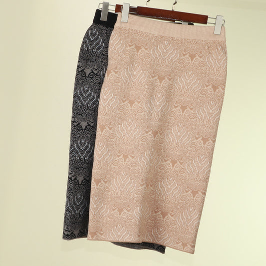 Vintage Knitting Skirt Hip-wrapped Straight Skirt Wool Knitting