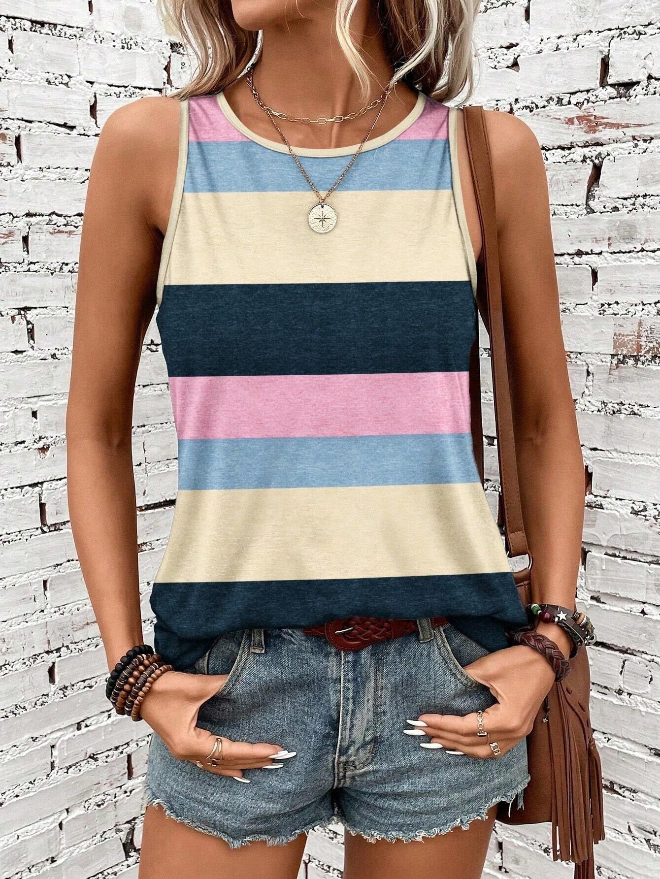 Women's Geometric Striped Garden Collar Vest